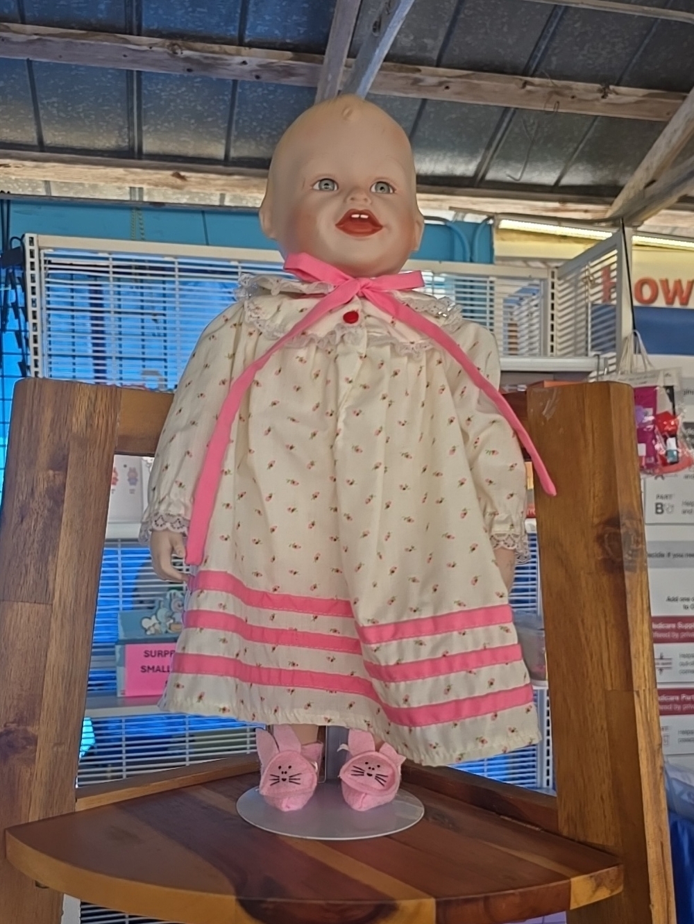 Classic Pink-Trim Doll Dress with Matching Slippers